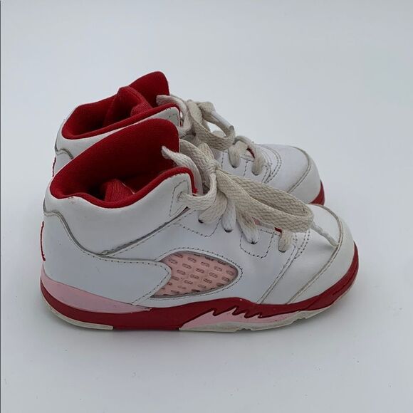 Jordan Kids White and Red Sneakers high top lace up shoes size 7 - Picture 6 of 11